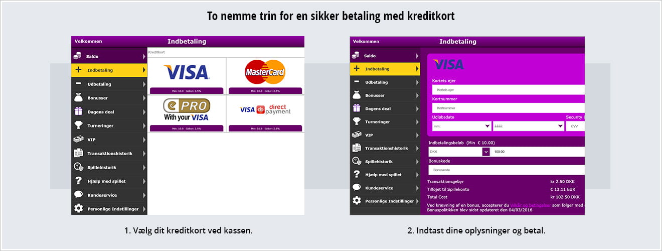 De to  trin du skal gennemgå for at betale med kreditkort på et casino